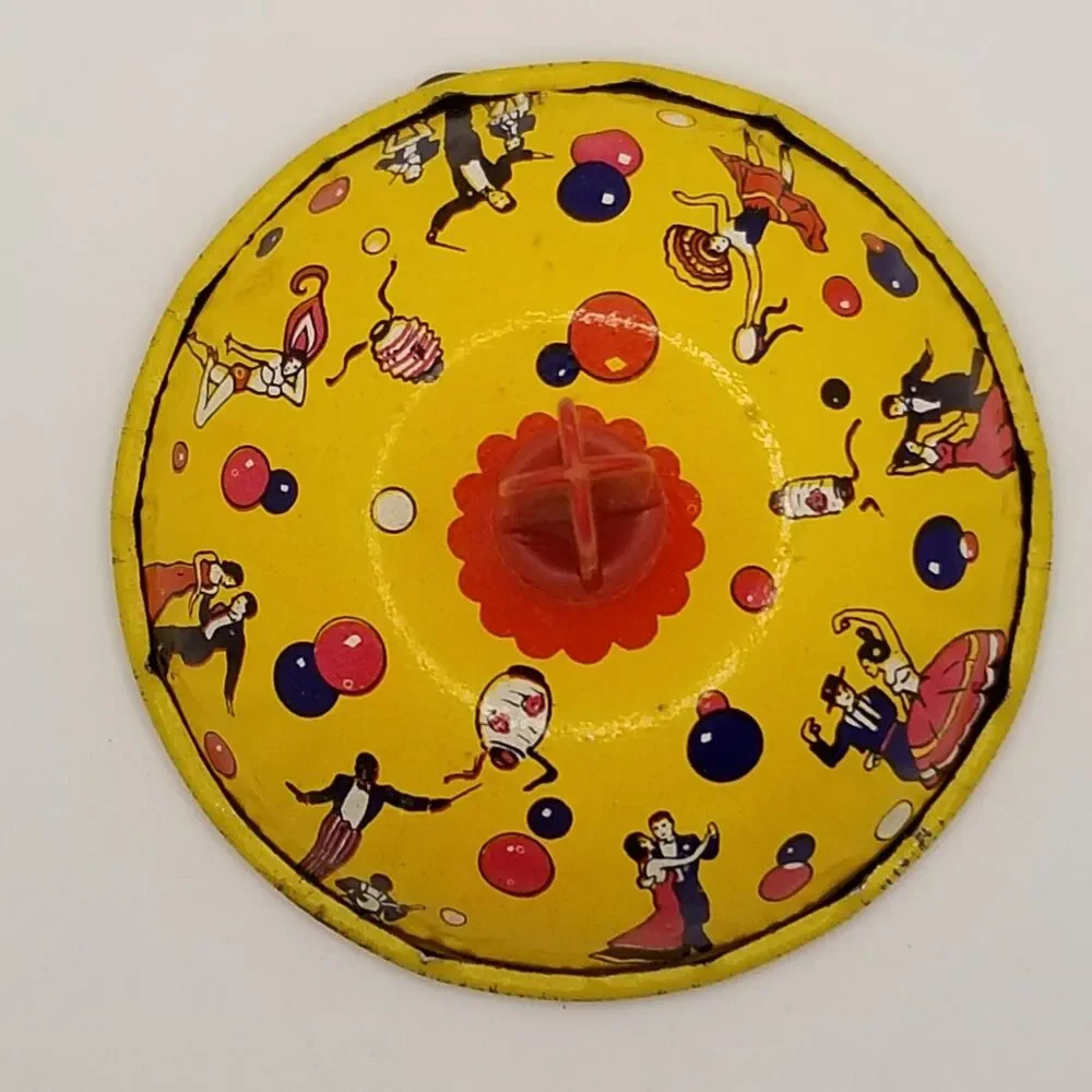 Vintage US Metal Toy Company tin art litho noisemaker bell style New Years theme